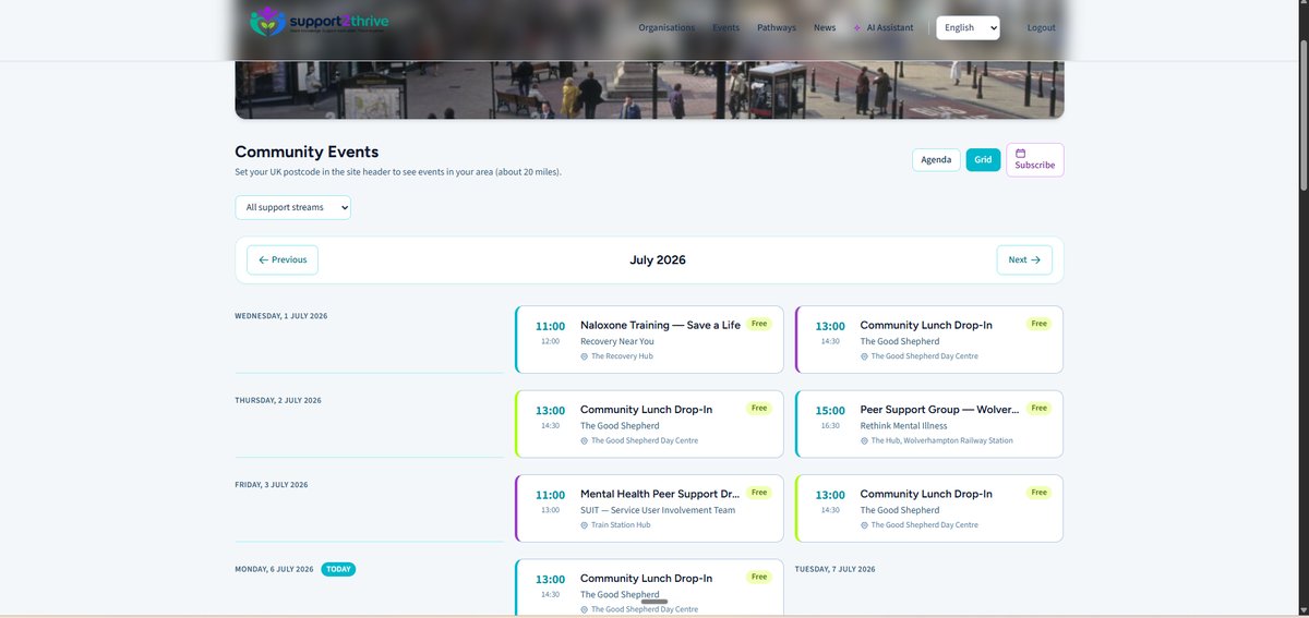 Events and groups calendar